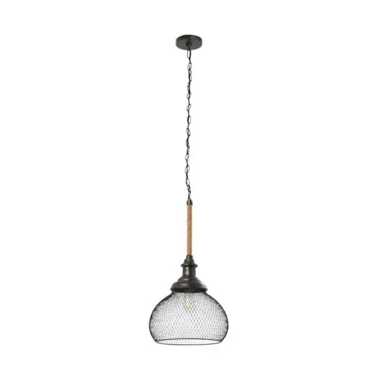Hello Honey® Robert Stevenson Lighting Martha 26" Black Woven Metal & Natural Rope Ceiling Light {10}