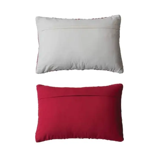 Hello Honey&reg; 24" Red & White Hand-Woven Cotton Chindi Lumbar Pillow Set {4}
