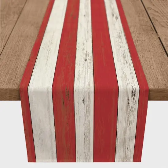 72" Red & White Distressed Stripes Table Runner {3}