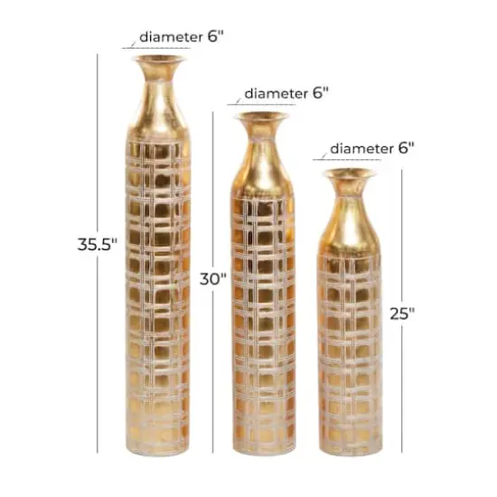 Set of 3 Gold Metal Glam Vase 35", 30", 25" {7}