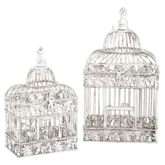 White Metal Vintage Birdcage Set {1}
