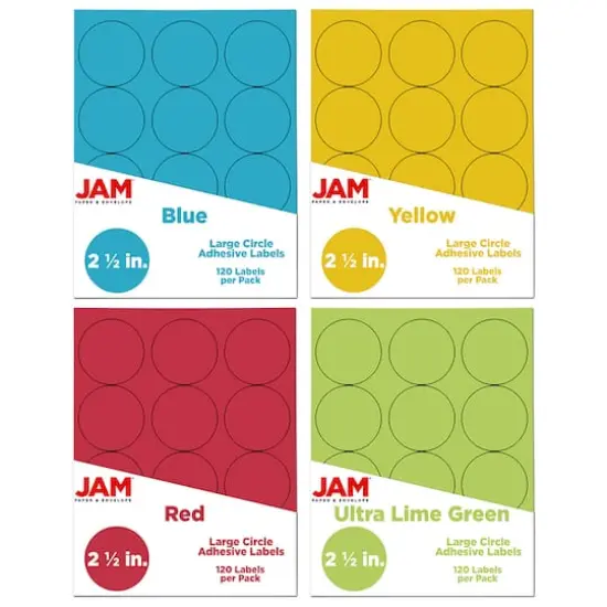 JAM Paper 2.5" Bright Colors Circle Label Sticker Seals, 4 Packs of 120 {1}
