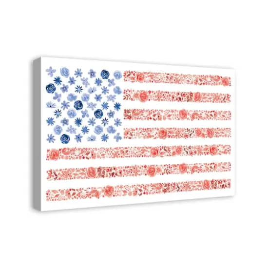 Watercolor Floral Flag Canvas Wall Art {3}