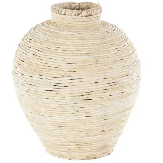13.5" Cream Seagrass Handmade Wrapped Pot Decorative Vase {1}