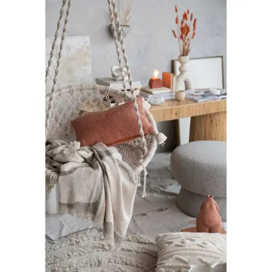 Hello Honey® Green and White Woven Cotton Blend Throw Blanket with Stripes and Fringe {4}