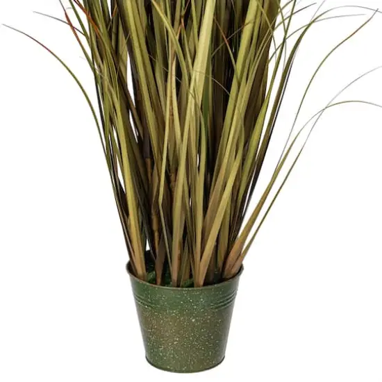 55" Artificial Green Grass & Natural Reeds in Iron Pot {4}