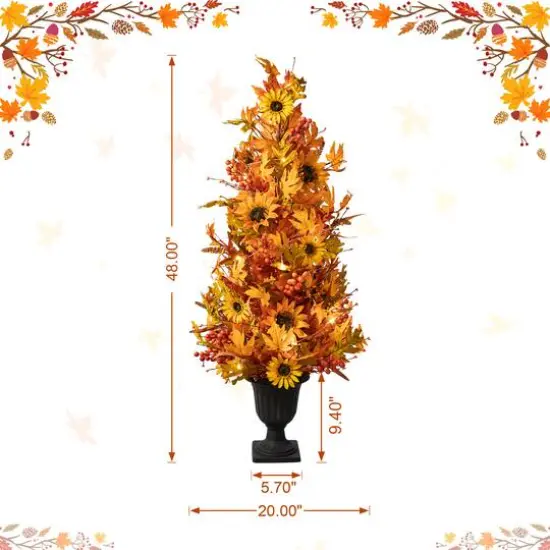 Glitzhome&reg; 48" Fall Lighted Maple Leaf & Sunflower Urn Porch Tree with Timer {9}