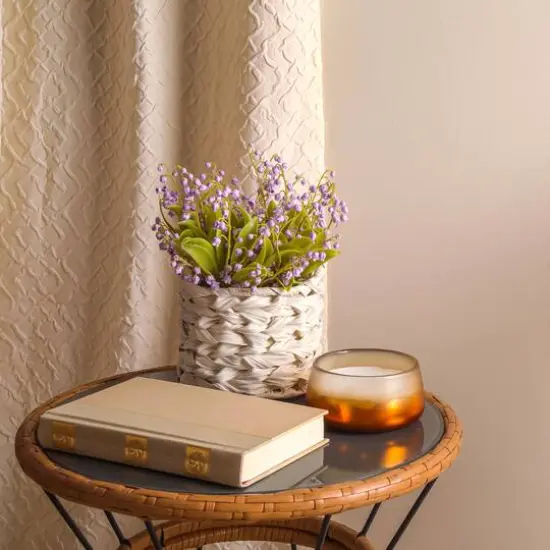 11" Lily-Of-The-Valley Flowers In White Basket Mauve {4}