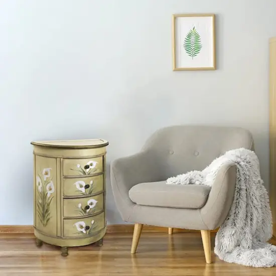 4-Drawer Antique Accessory Table with Calla Lily Floral Art {3}