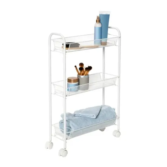 Honey Can Do White 3-Tier Mesh Narrow Rolling Cart {13}