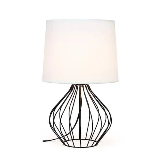 Simple Designs 19.7" Geometrically Wired Table Lamp Black with White Shade {3}