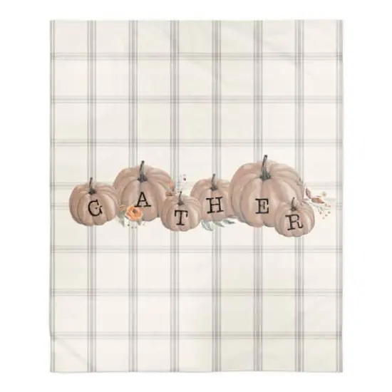 Gray Plaid Pumpkins Sherpa Fleece Blanket {1}