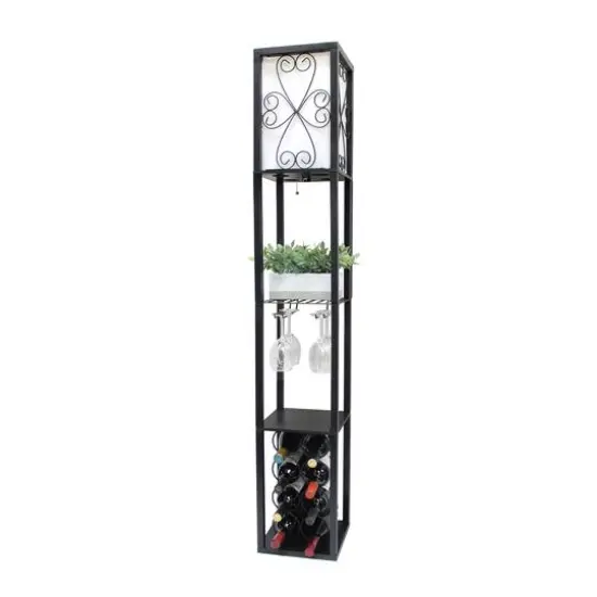 Simple Designs&trade; Floor Lamp Storage Shelf and Wine Rack with Linen Shade Black {7}