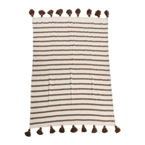 Hello Honey&reg; Brown Wide Striped Cotton Throw Blanket with Tassels {1}