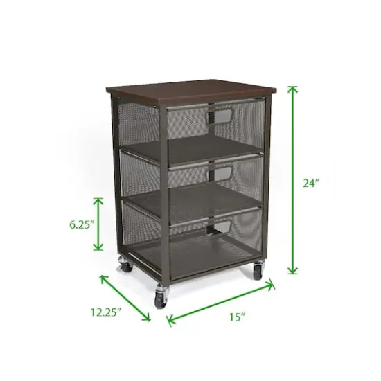 Mind Reader Black 3-Tier Metal Rolling File Cart with Drawers {2}