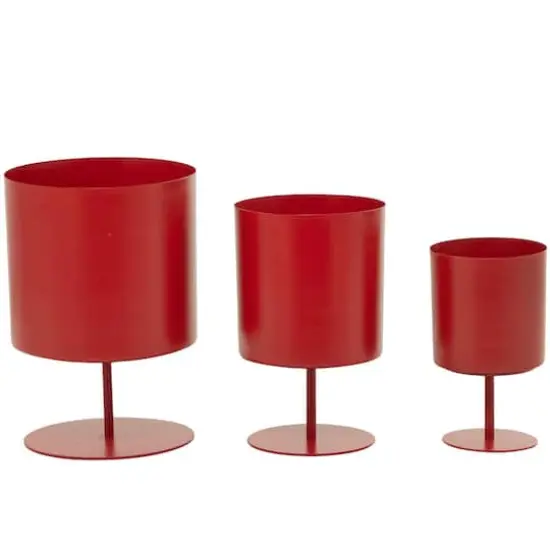 Red Metal Planter with Pedestal Base Set {1}