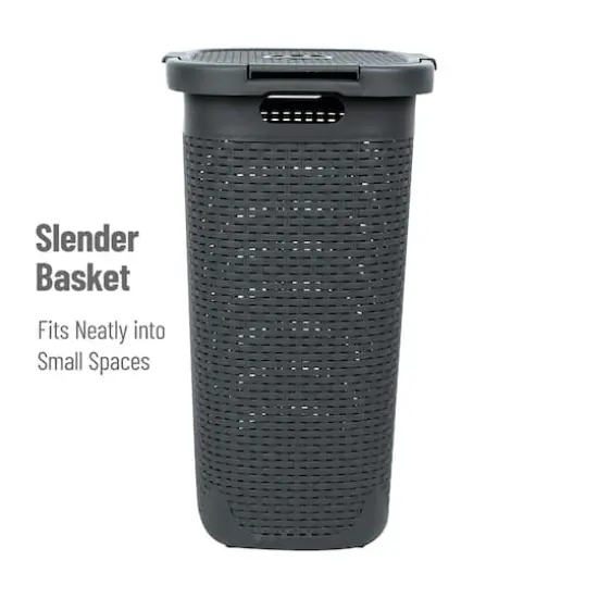 Mind Reader 60L Ventilated Slim Laundry Hamper with Cut Out Handles & Attached Hinged Lid, 2ct. Gray {7}