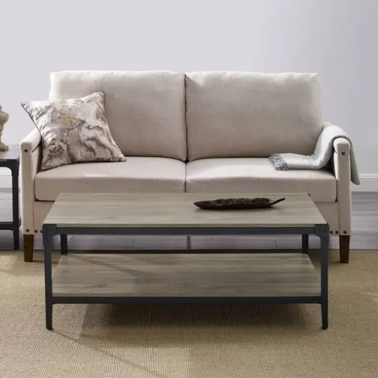 Walker Edison 48" Slate Gray Angle Iron Coffee Table {5}