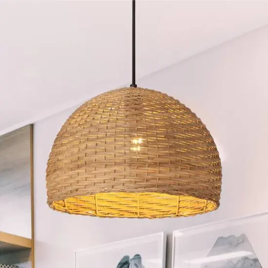 Hello Honey® Calypso Stained Natural Metal & Handwoven Wicker Dome Ceiling Light {3}