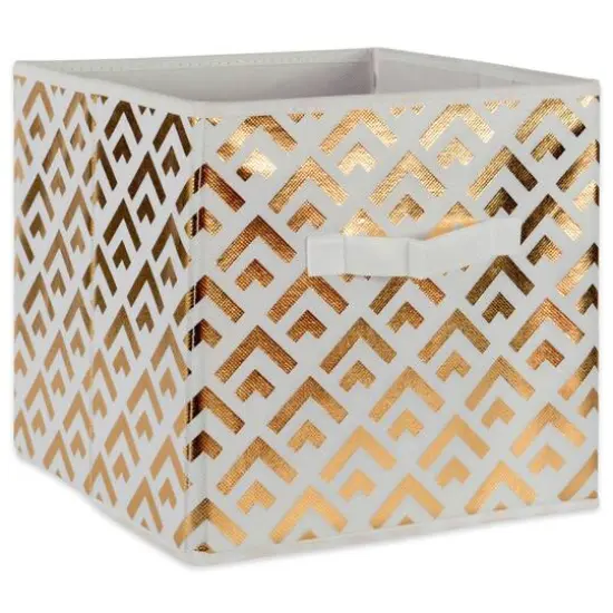 DII® 11" Nonwoven Polyester White & Gold Double Diamond Storage Cube, 2ct. {6}