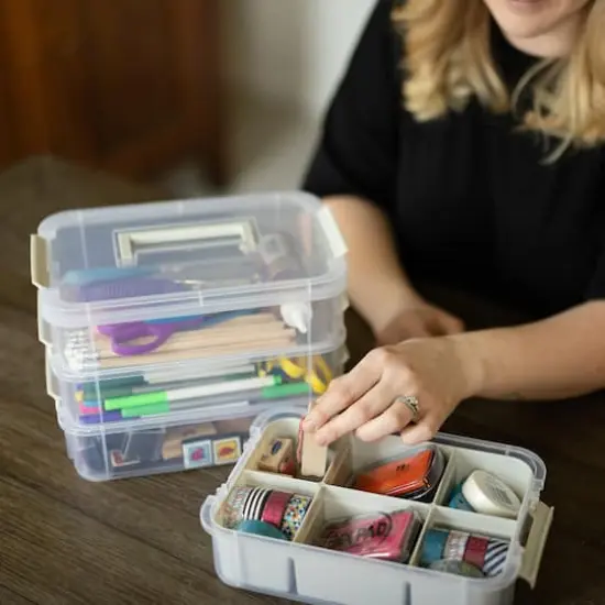 Everything Mary Four Tray Plastic Storage Organizer Clear/Gray {8}