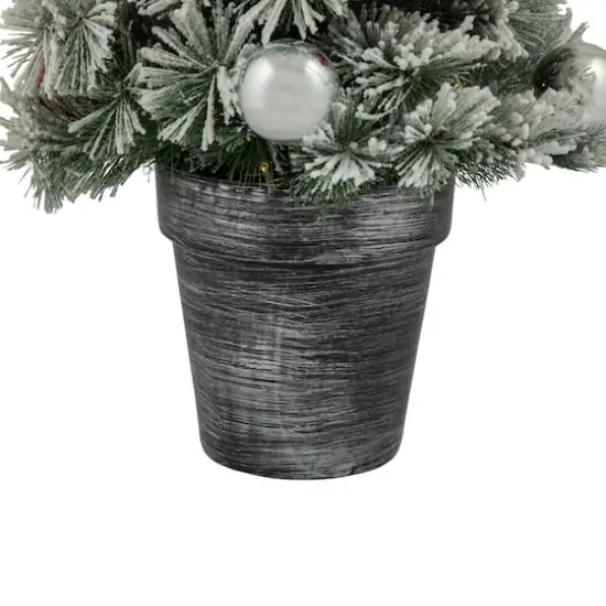3ft. Pre-Lit Potted Snowy Bristle Pine Artificial Christmas Tree, Warm White LED Lights {7}