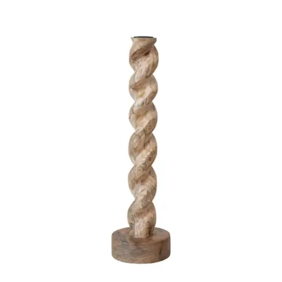 Hello Honey&reg; 14" Tall Natural Hand-Carved Mango Wood Twisted Taper Candle Holder {4}