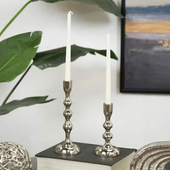 Contemporary Aluminum Taper Candle Holder Set Silver {3}