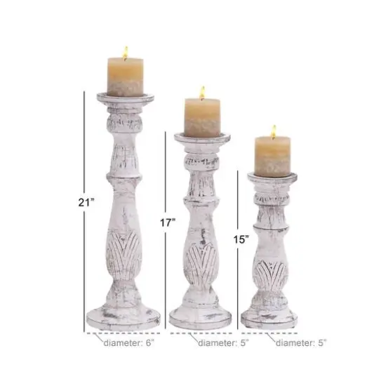 White Mango Wood Traditional Distressed Candle Holder Set {8}