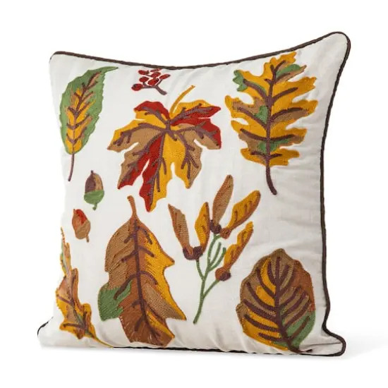 Glitzhome&reg; Embroidered Fall Leaves Pillow {10}