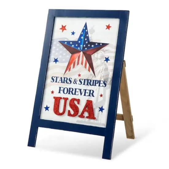 Glitzhome&reg; 24" Patriotic Stars & Stripes Easel Porch D&eacute;cor {1}