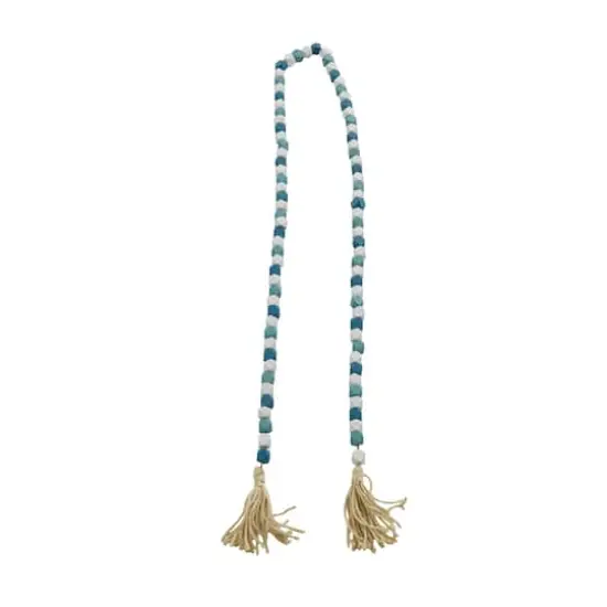 80" Bohemian Mango Wood Beads with Tassels Garland Blue Mix {5}