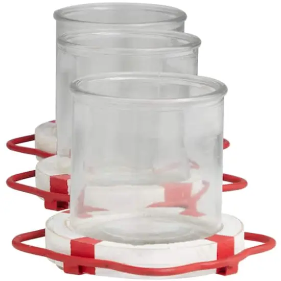 Red Metal Distressed 3-Linked Buoy Candle Holder with White Wood Accents {3}