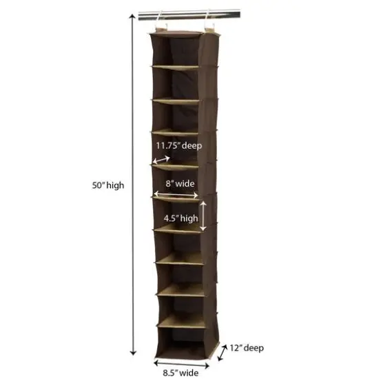 Household Essentials 10-Shelf Wide Hanging Shoe Organizer Brown {5}
