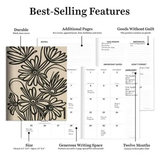 2026 Drawn Daisies Medium Monthly Planner {6}