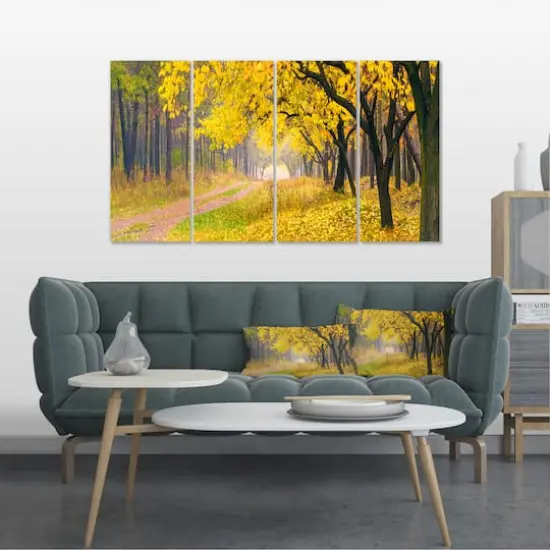 Designart - Bright Yellow Autumn Forest - Landscape Photo Canvas Art Print {3}