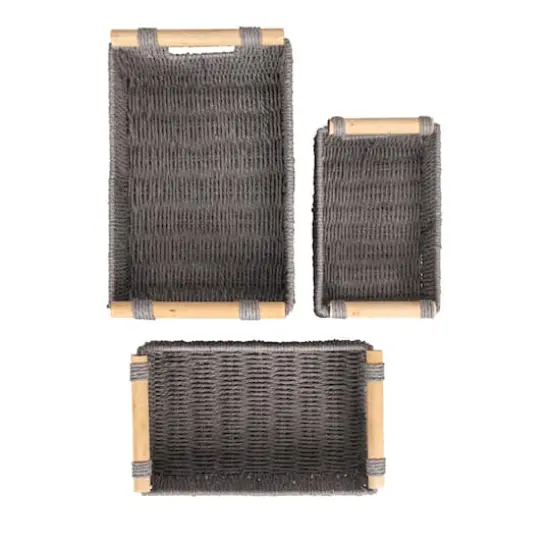 Household Essentials Paper Rope with Wooden Handles Basket Set Gray {9}