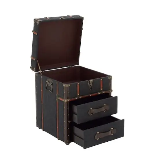 Blue Wood and Linen Traditional Accent Table, 22" x 18" x 18" {4}