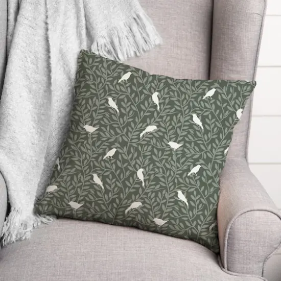 18" Birds On Leaves Indoor/Outdoor Pillow Sage {3}