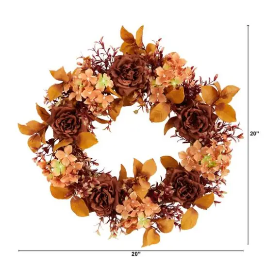 20" Autumn Rose & Hydrangea Wreath {3}