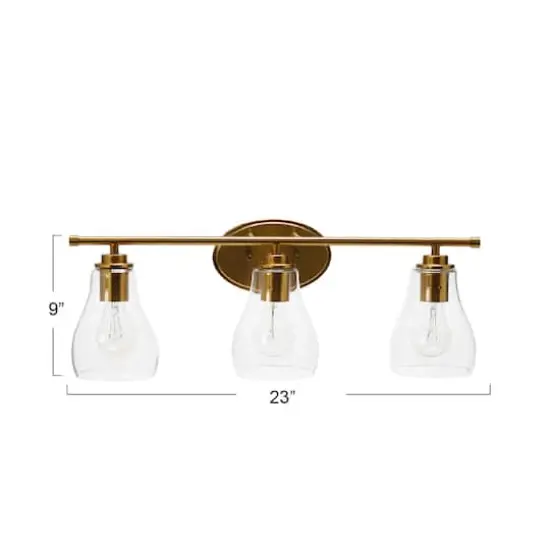 Hello Honey&reg; Robert Stevenson Lighting Creston Brushed Gold Metal & Glass 3-Light Vanity Light {5}