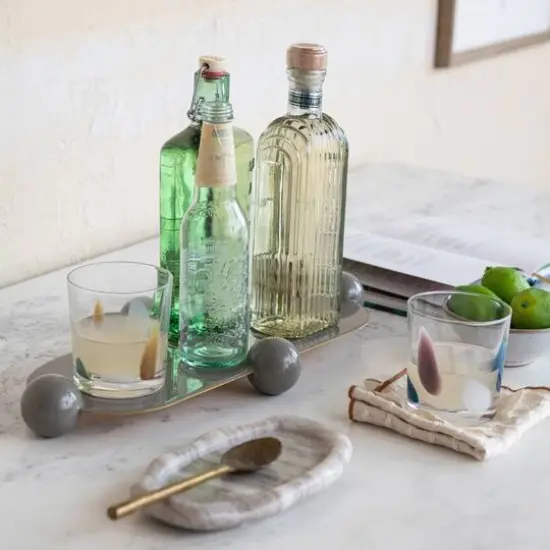 Hello Honey&reg; 17.5" Gray Elegance Enamel Metal Tray with Ball Feet {7}