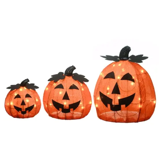 15" Orange LED Jack-O-Lantern Trio {1}