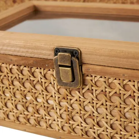 Brown Woven Rattan Box with Glass Top Set {7}