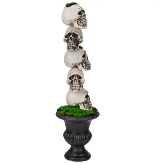 16" Skull Tower Topiary in Urn Halloween Decoration {6}