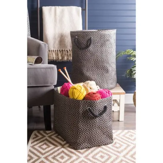 DII&reg; Large Round Diamond Basketweave Paper Bin Gray/White {4}
