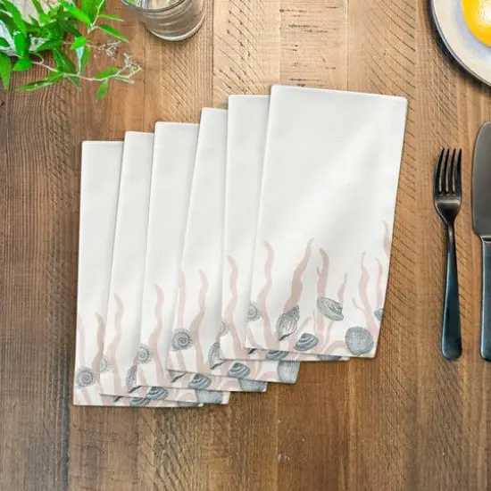 Shell & Coral Border Cotton Twill Napkin Blue/Blush/White {4}