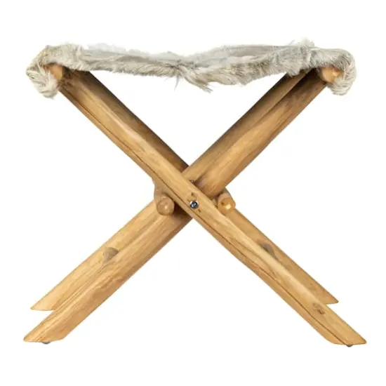 Hello Honey&reg; Natural Teakwood and Goat Fur Folding Stool {11}