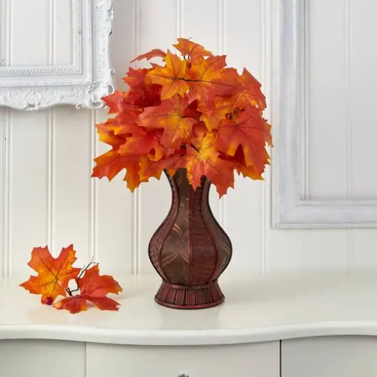 24" Autumn Orange Maple Leaf in Decorative Planter {4}
