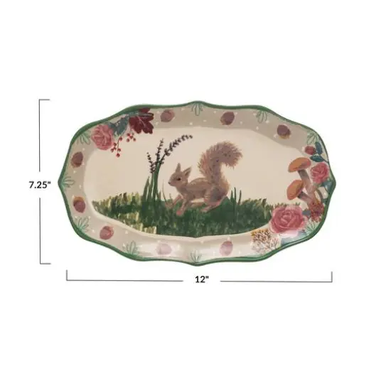 Hello Honey&reg; 12" Multicolor Woodland Flora & Fauna Ceramic Platter {4}